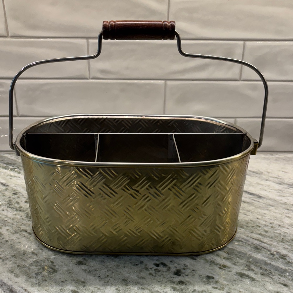 Gold Metal Storage Caddy with Handle
